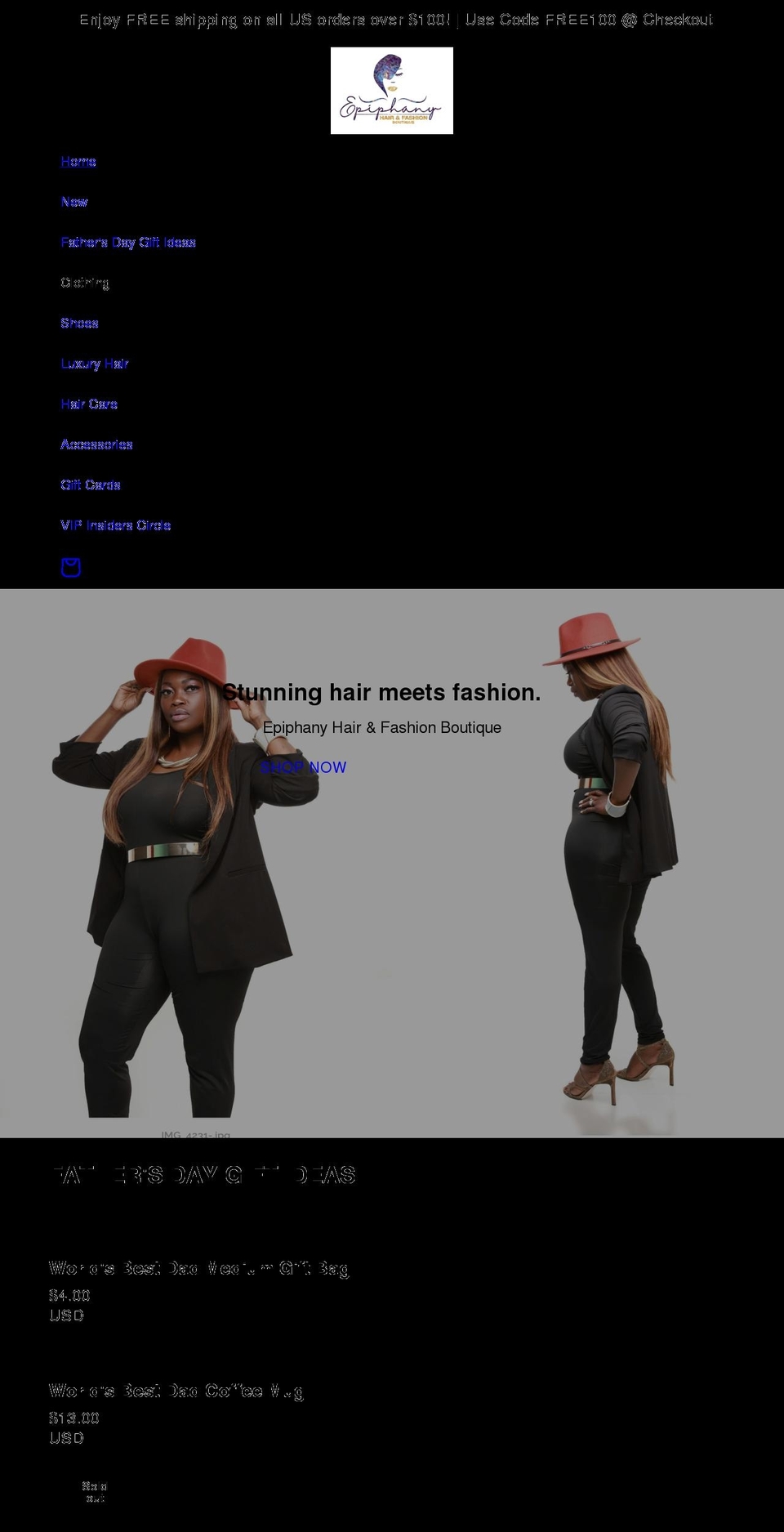 epiphanyhairfashion.com shopify website screenshot