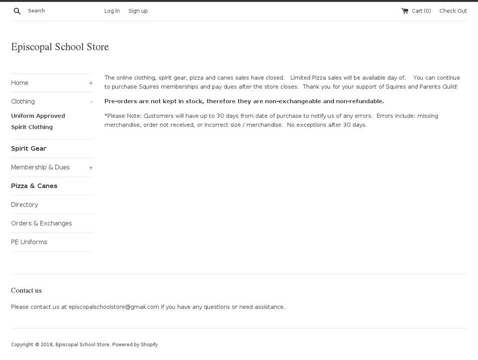 episcopalschoolstore.com shopify website screenshot