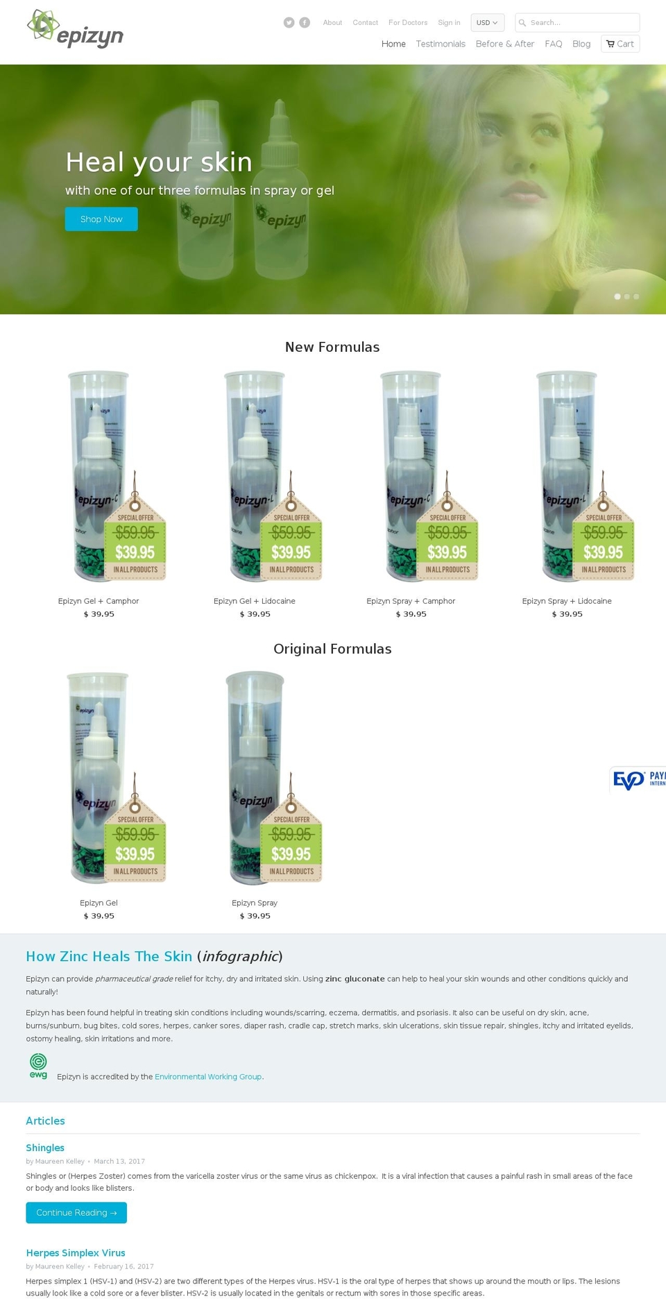 epizyn.com shopify website screenshot