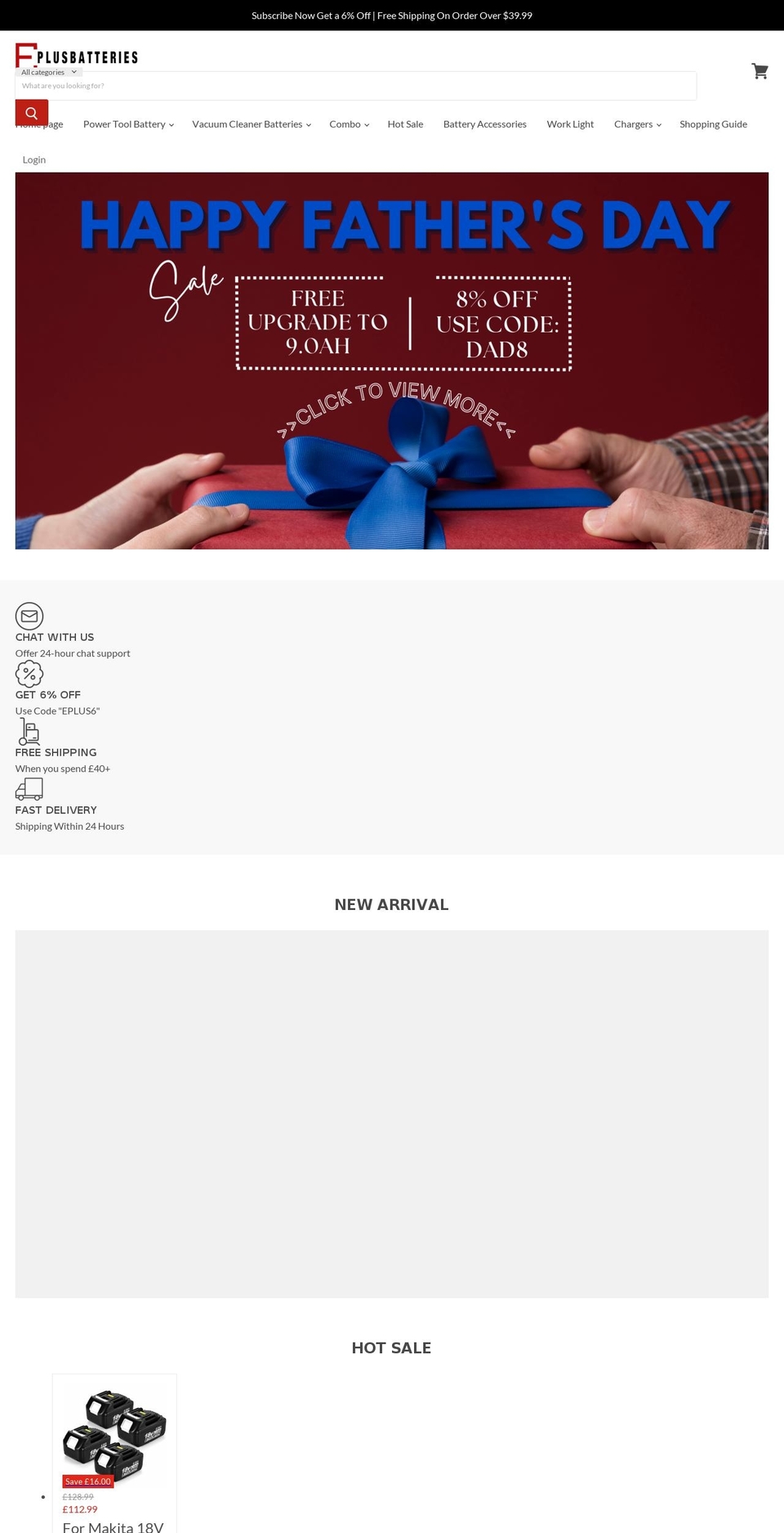 eplusbatteries.com shopify website screenshot