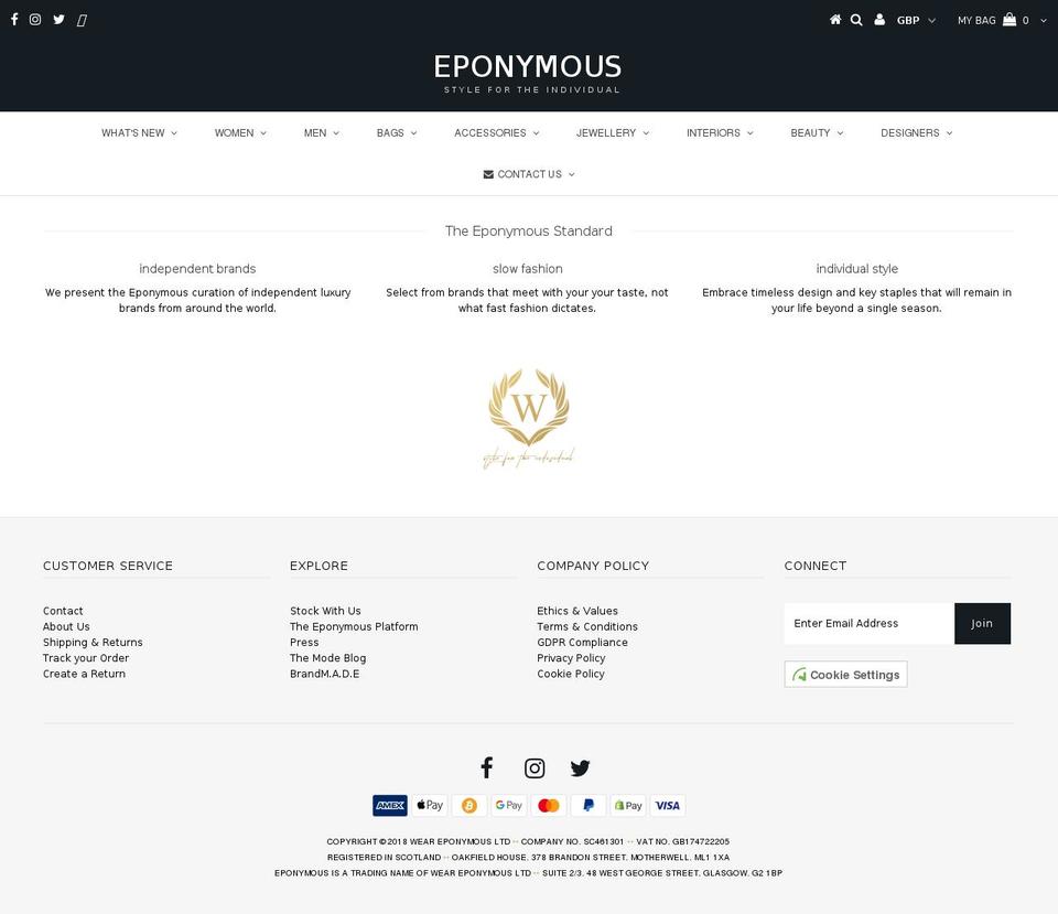 eponymous.shop shopify website screenshot