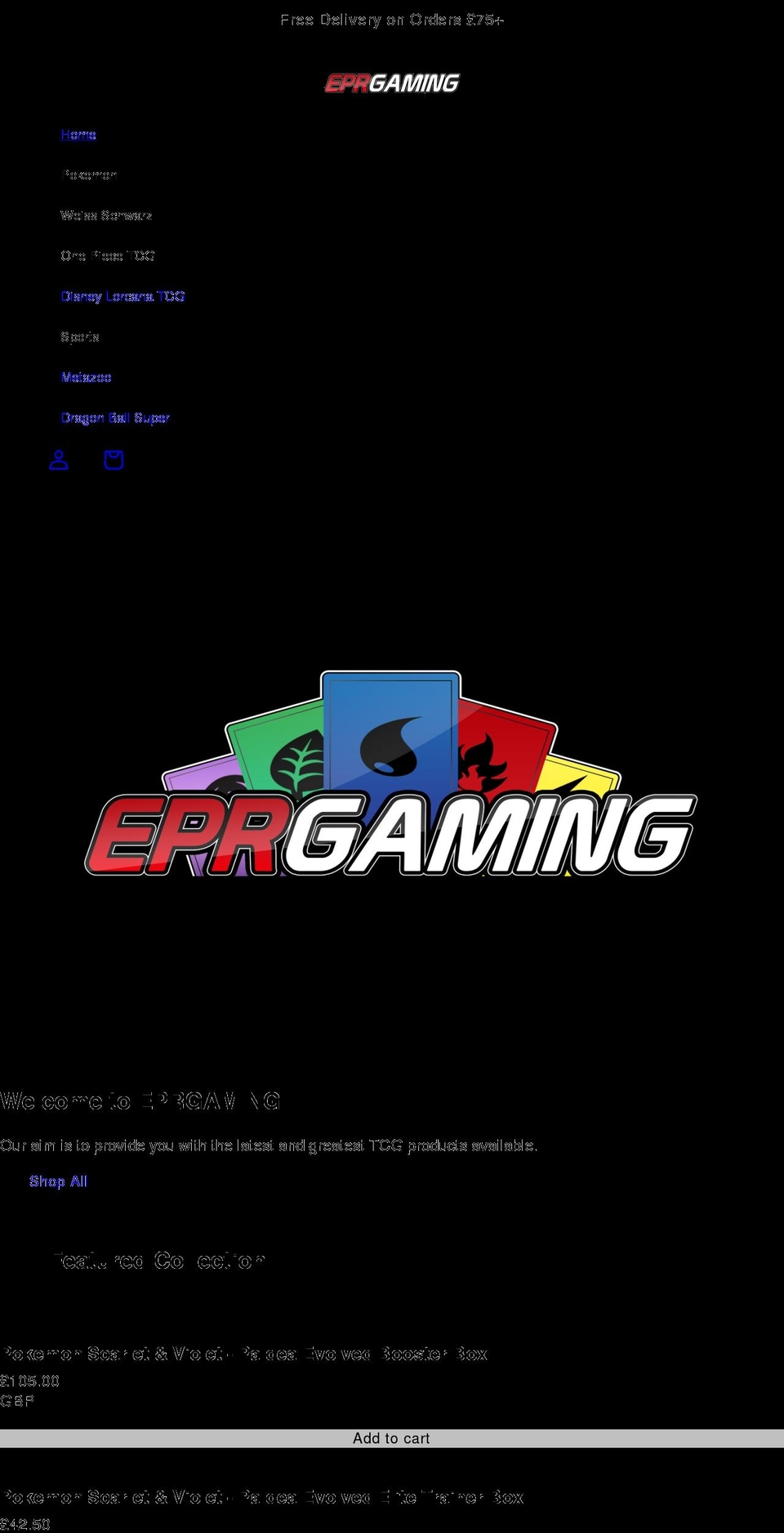 eprgaming.co.uk shopify website screenshot