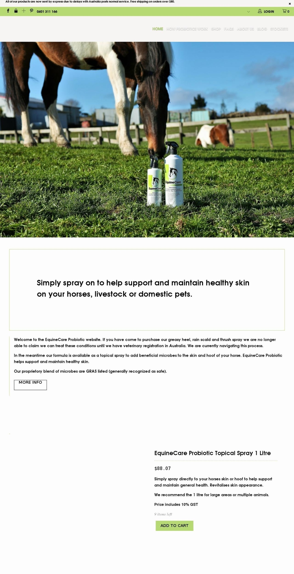 equinecareprobiotic.com.au shopify website screenshot