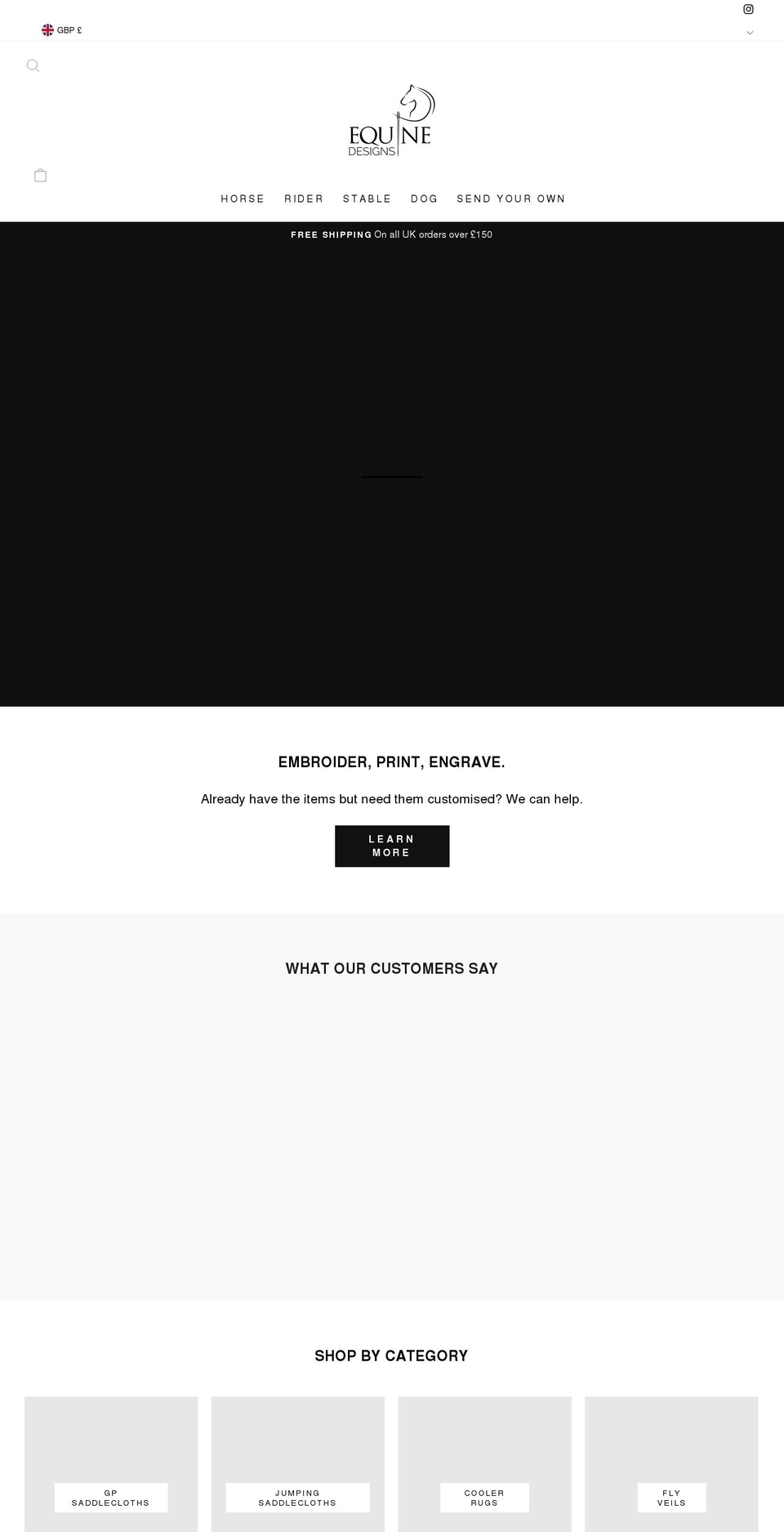 equinedesigns.co.uk shopify website screenshot