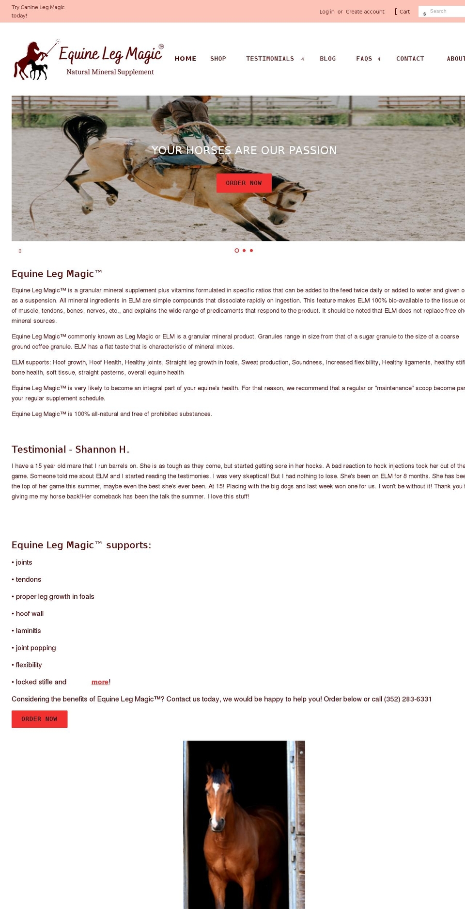 equinelegmagic.net shopify website screenshot