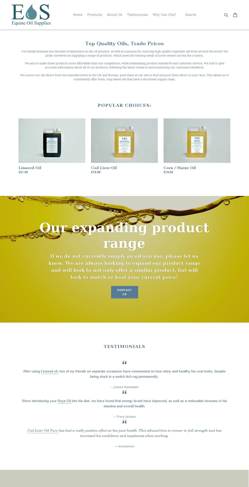 equineoilsupplies.co.uk shopify website screenshot