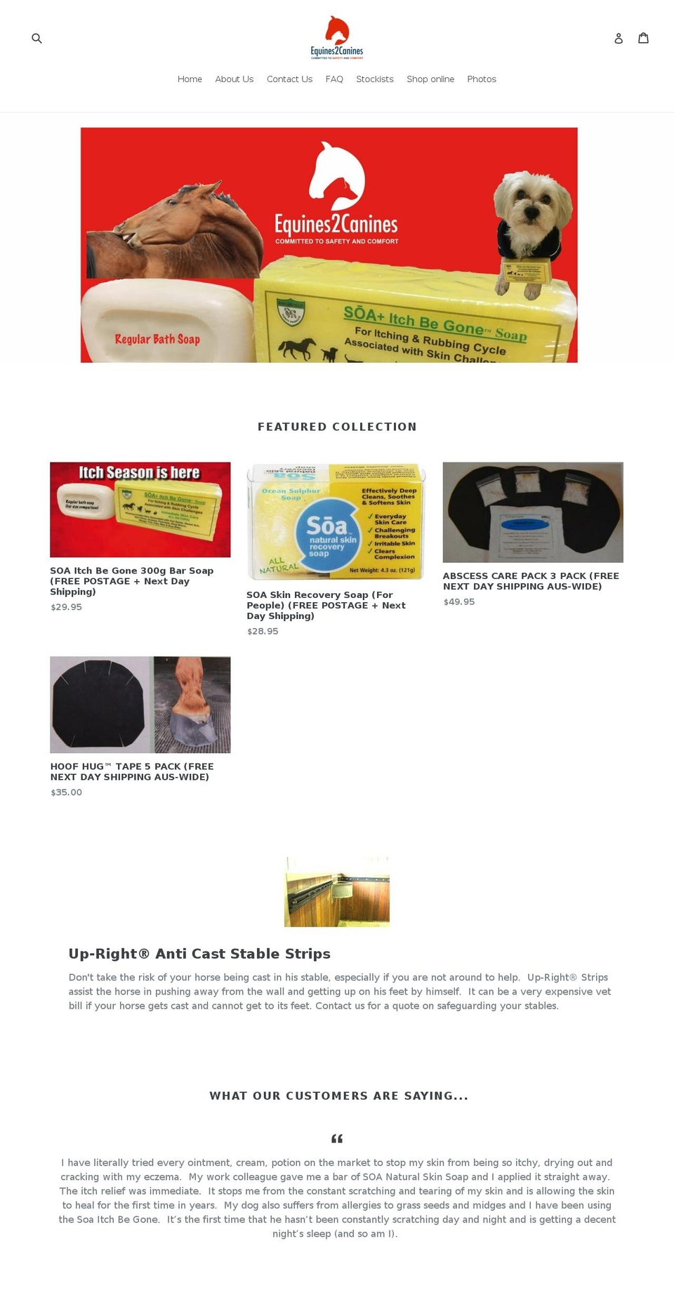 equines2canines.com.au shopify website screenshot