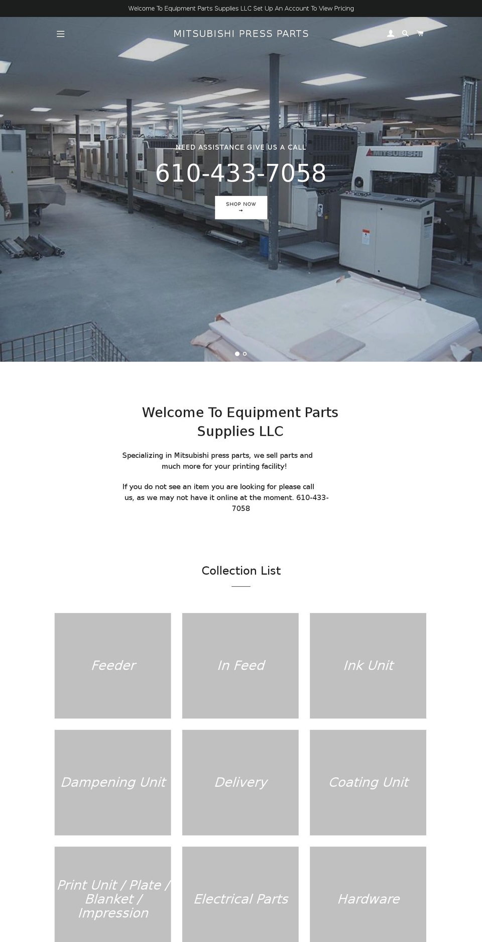 equipmentpartssupplies.com — Shopify storefront screenshot