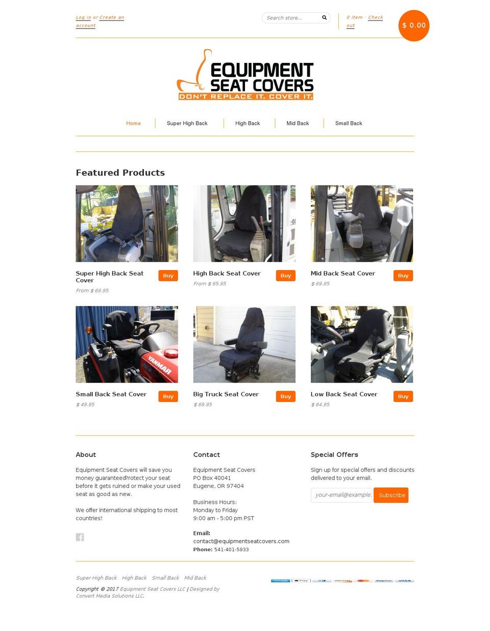 equipmentseatcovers.com shopify website screenshot