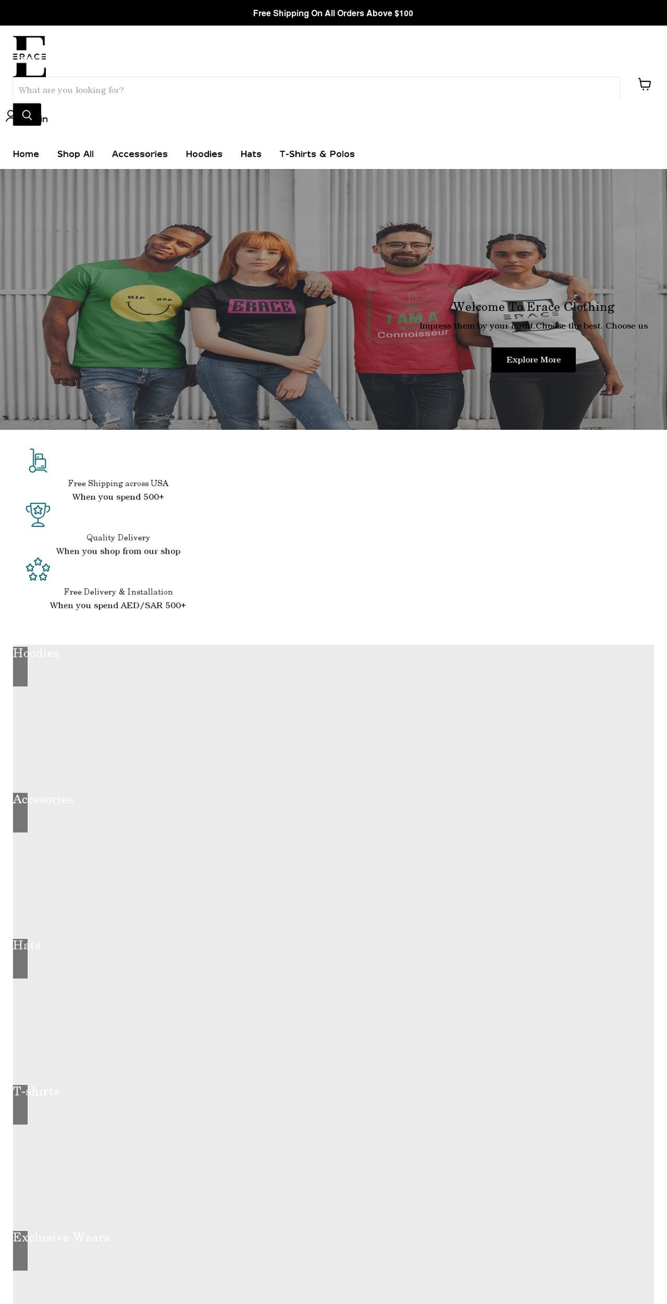 eraceclothing.com shopify website screenshot