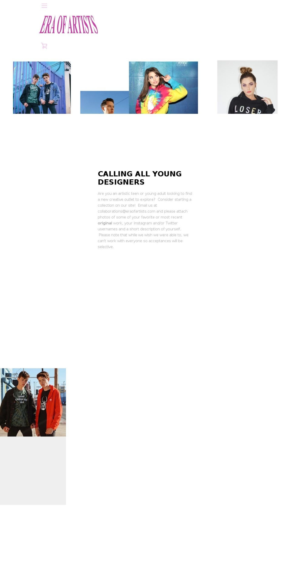 eraofartists.com shopify website screenshot