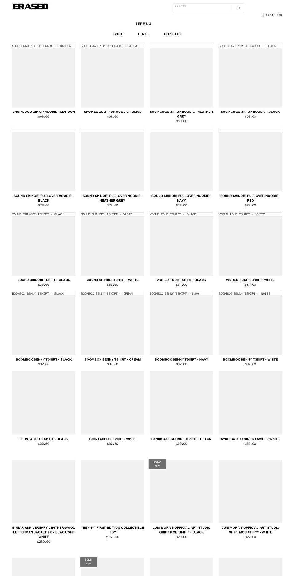 erasedproject.com shopify website screenshot