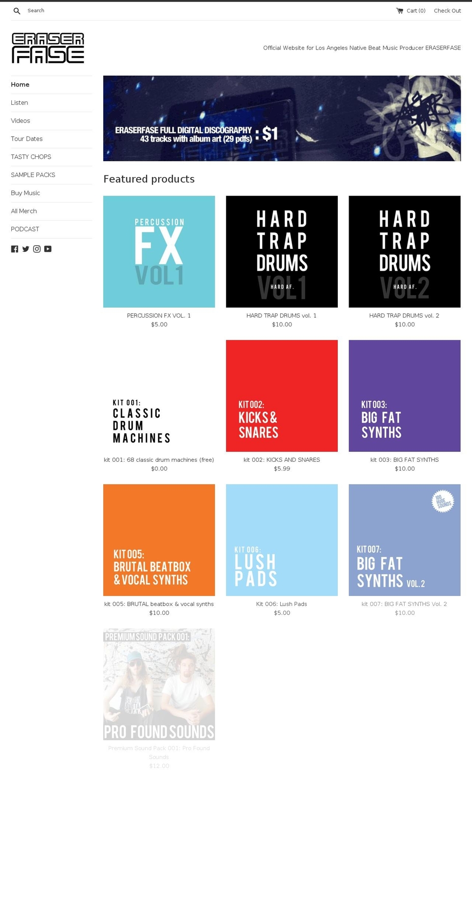 eraserface.com shopify website screenshot