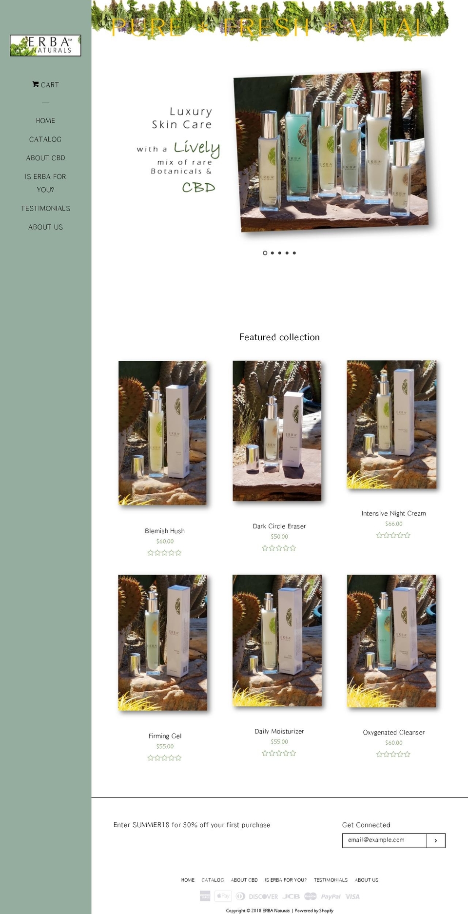 erbanaturals.com — Shopify storefront screenshot