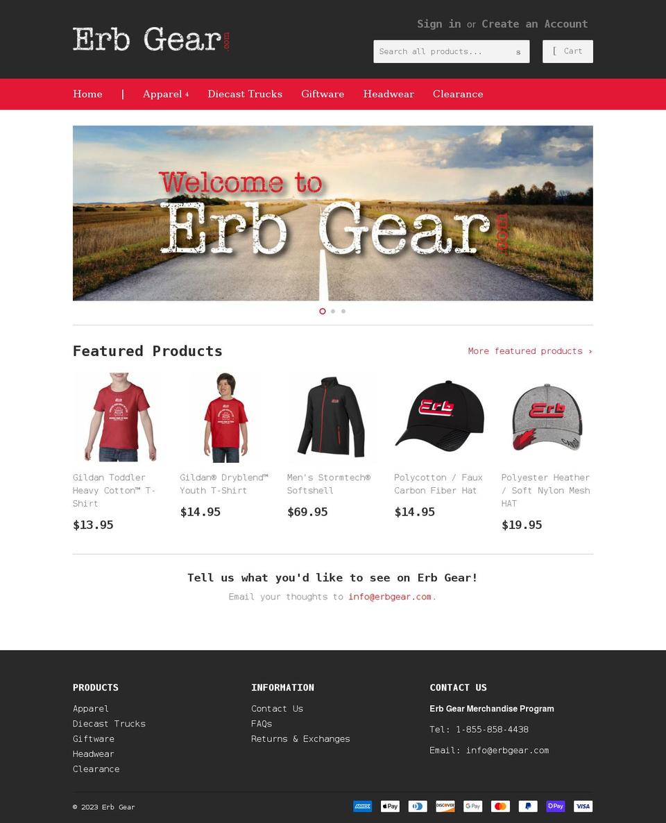 erbgear.com shopify website screenshot