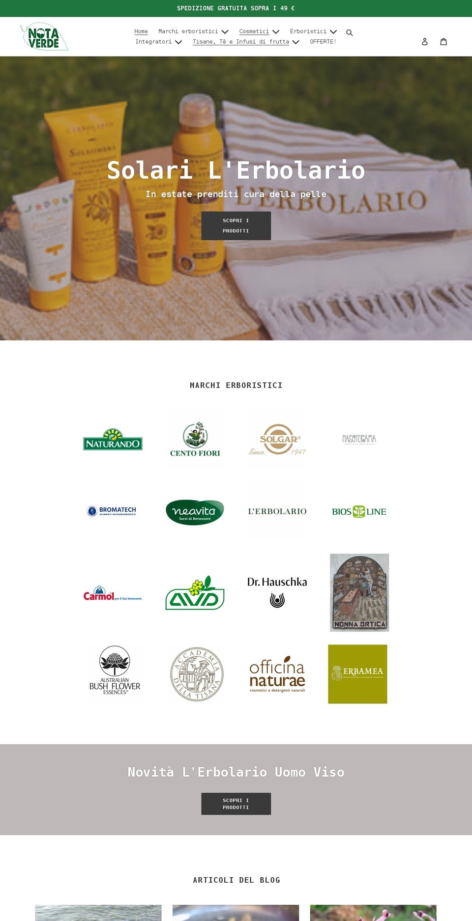 erboristerialanotaverde.com shopify website screenshot