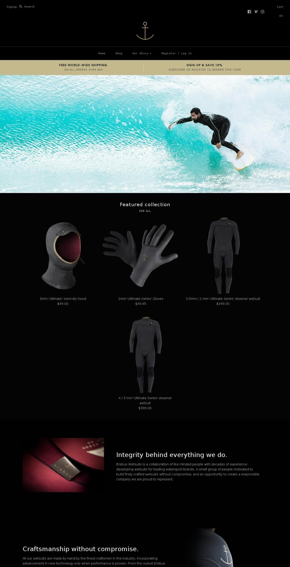 erebuswetsuits.com.au shopify website screenshot