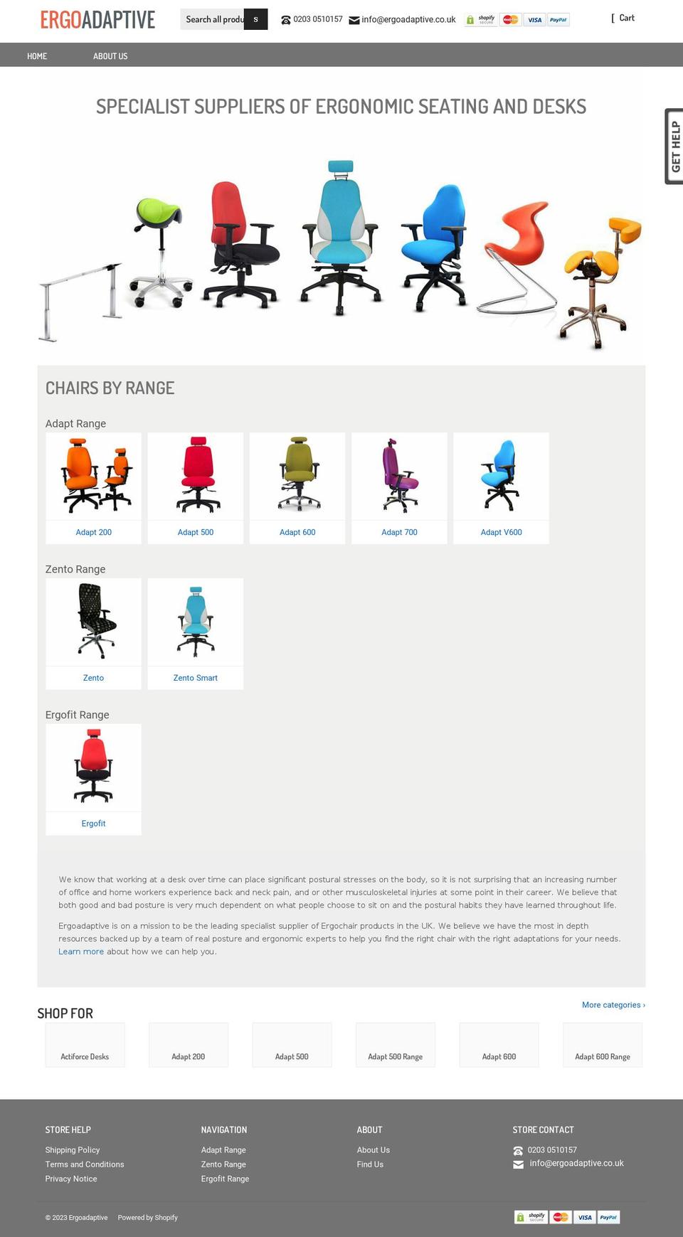 ergoadaptive.co.uk shopify website screenshot