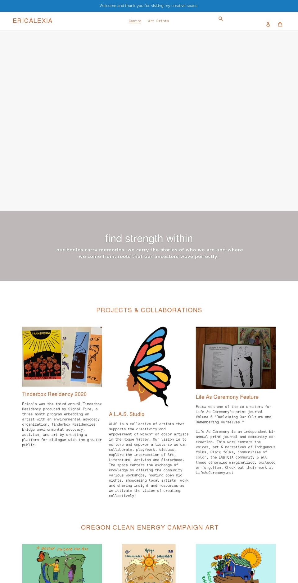 ericaalexia.com shopify website screenshot