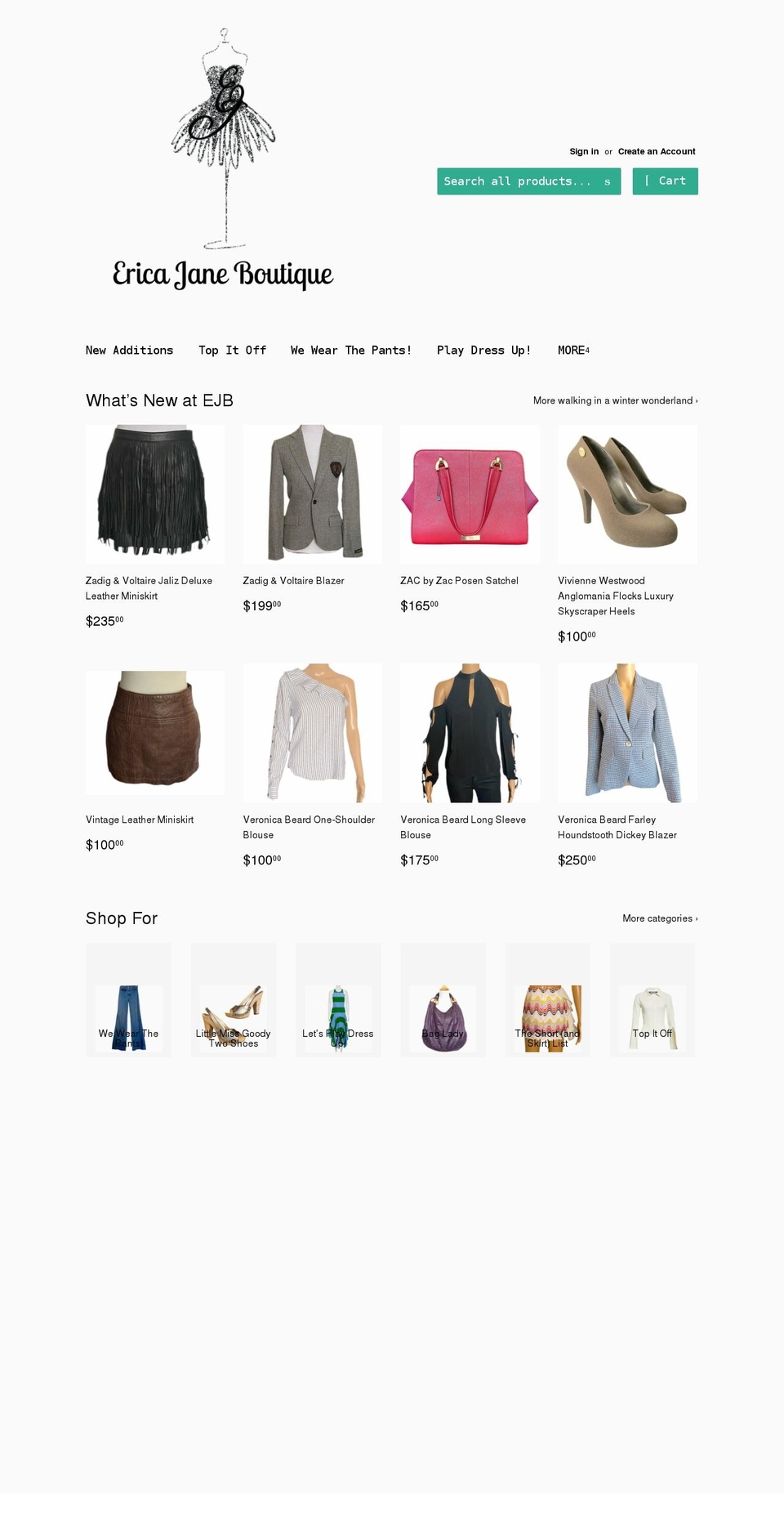 ericajaneboutique.com shopify website screenshot
