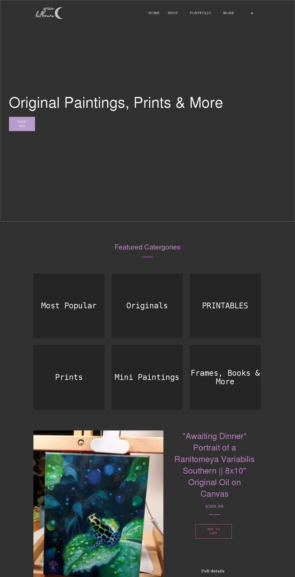 ericakilbournart.com shopify website screenshot