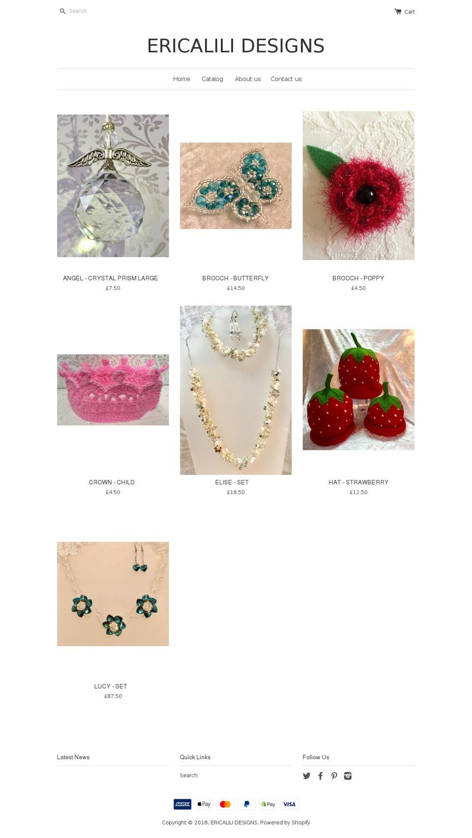 ericalilidesigns.com — Shopify storefront screenshot