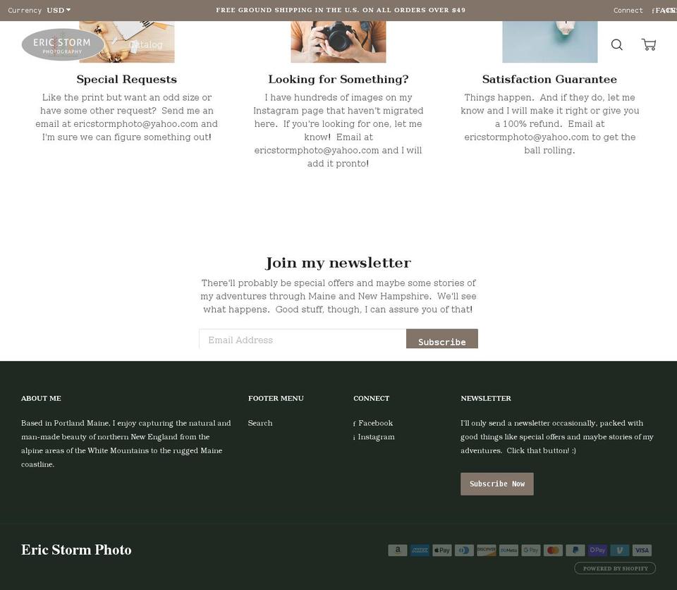 ericstormphoto.com shopify website screenshot