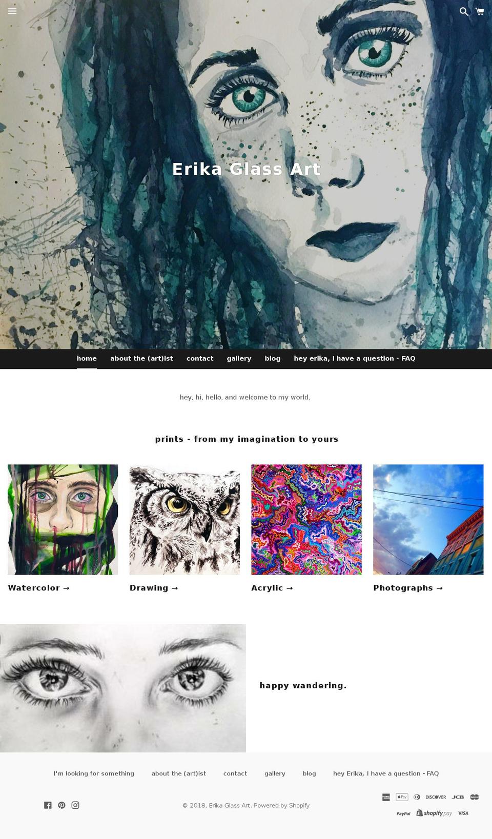 erikaglassart.com shopify website screenshot