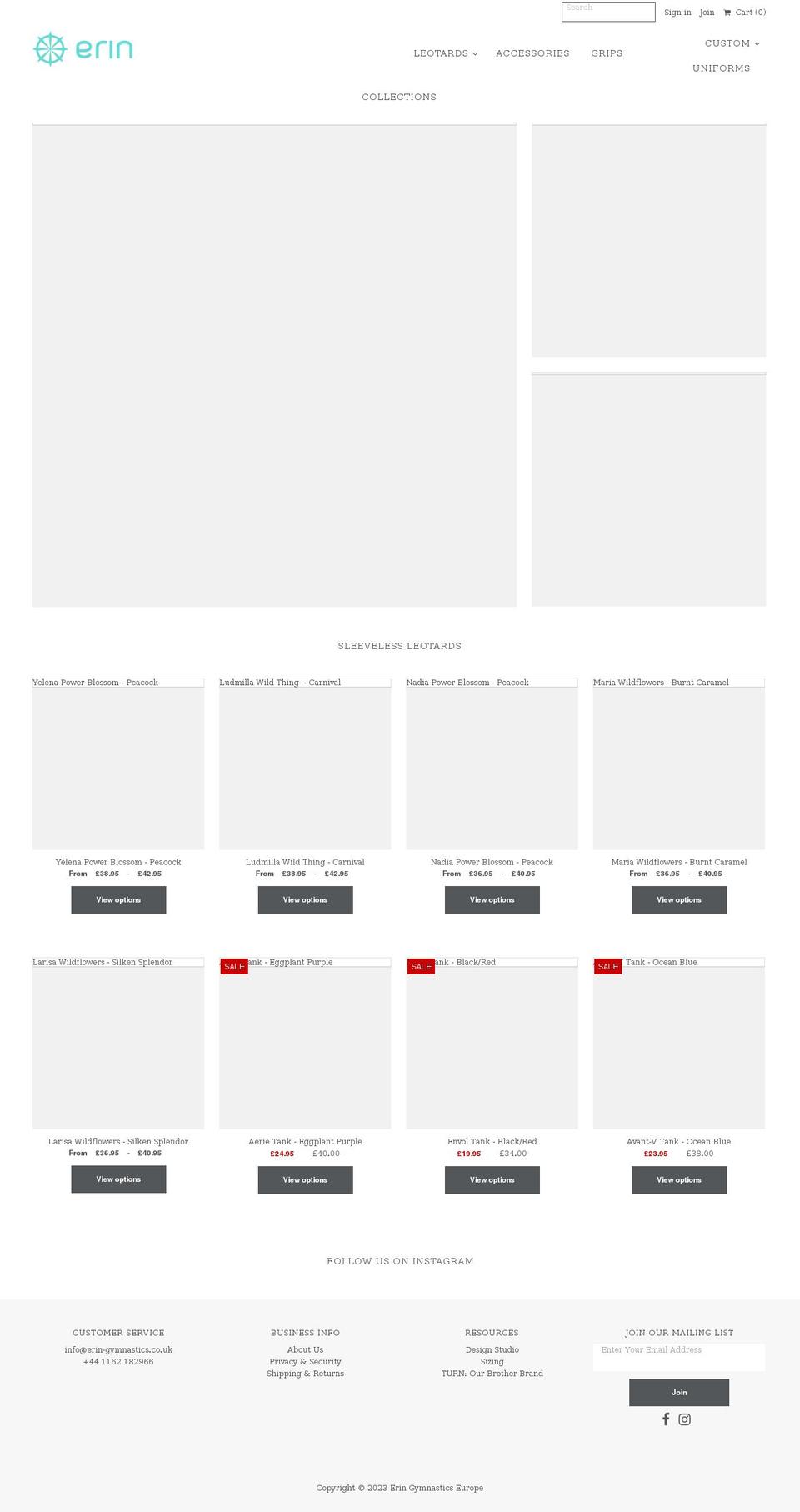 erin-gymnastics.co.uk shopify website screenshot