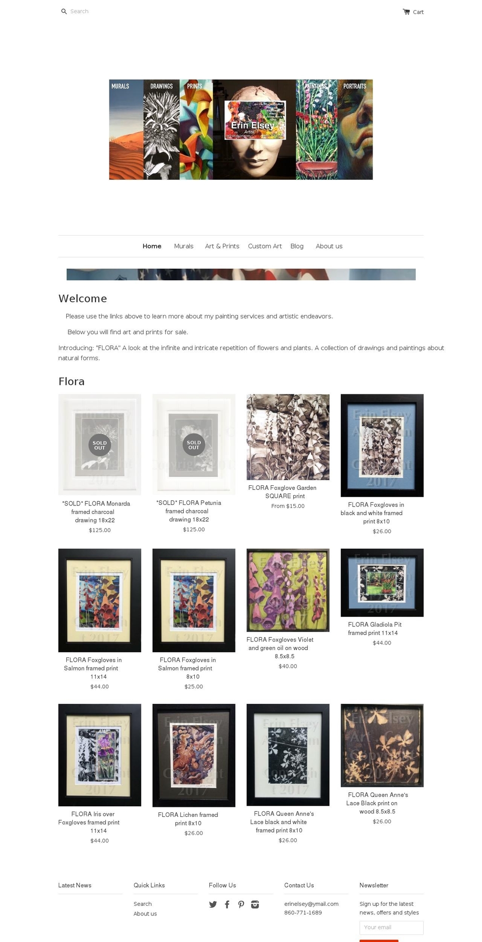 erinelseyart.com shopify website screenshot