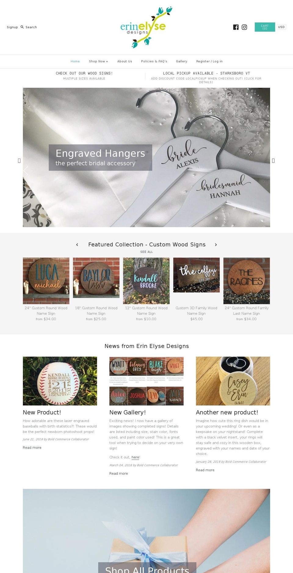 erinelysedesigns.com — Shopify storefront screenshot