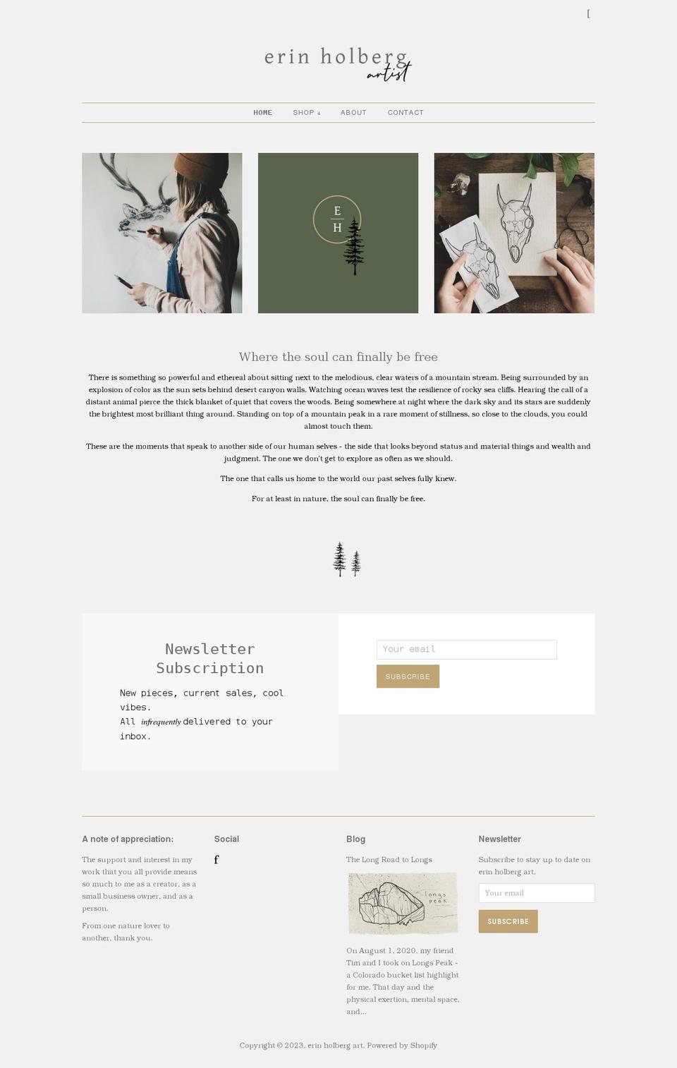 erinholberg.com shopify website screenshot