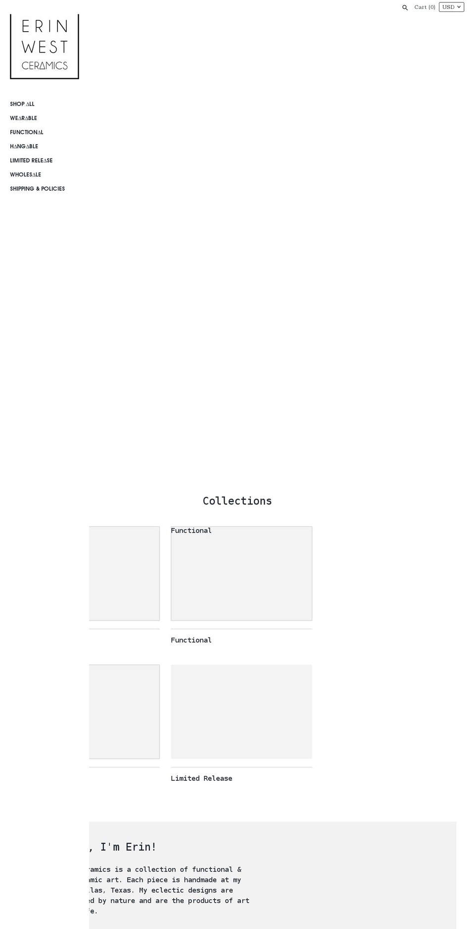 erinwestceramics.com shopify website screenshot