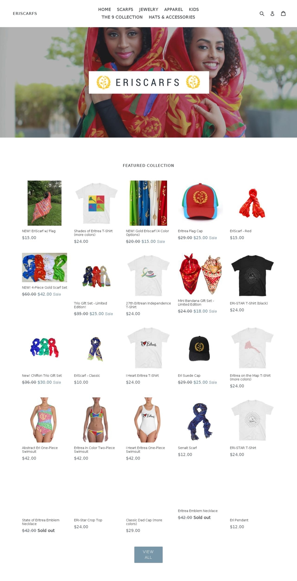 eriscarfs.com shopify website screenshot