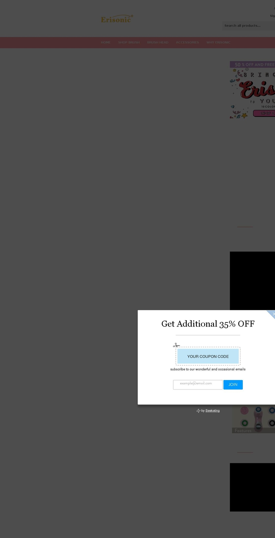 erisonicfacialbrush.com shopify website screenshot