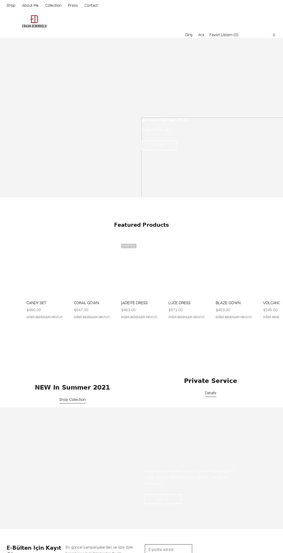 erkandemiroglu.com shopify website screenshot