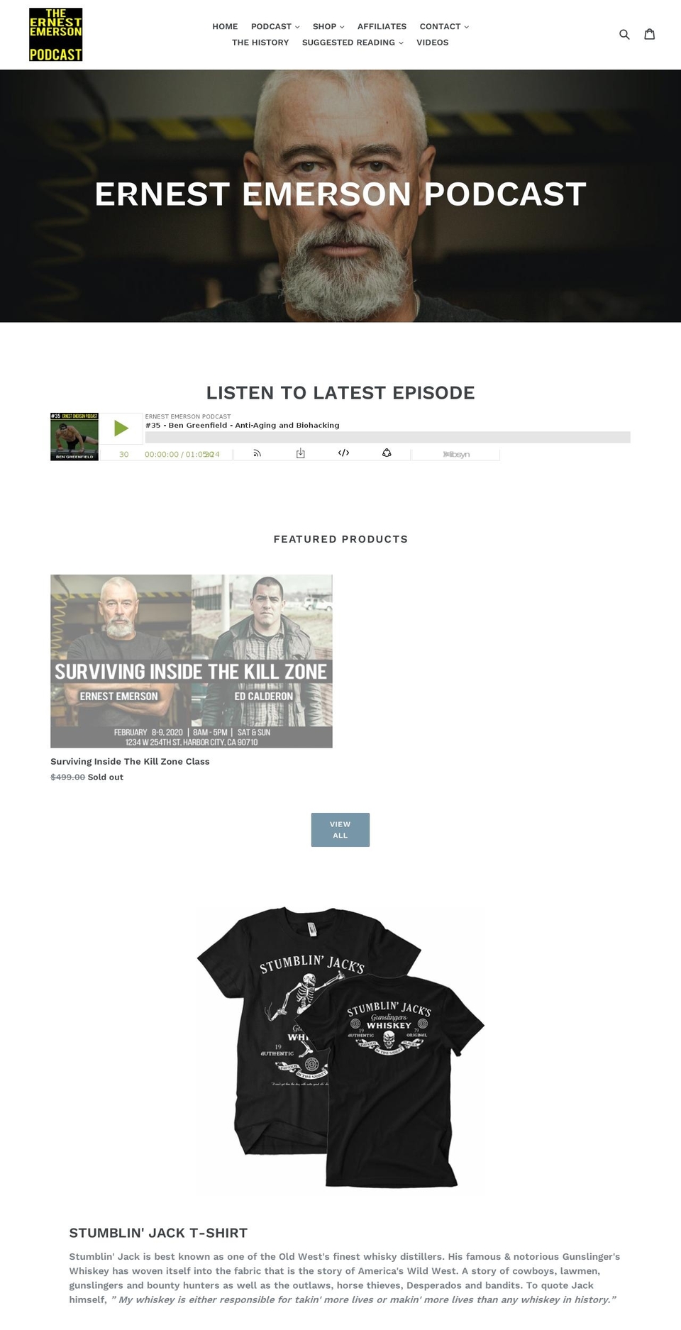 ernestemersonpodcast.com — Shopify storefront screenshot