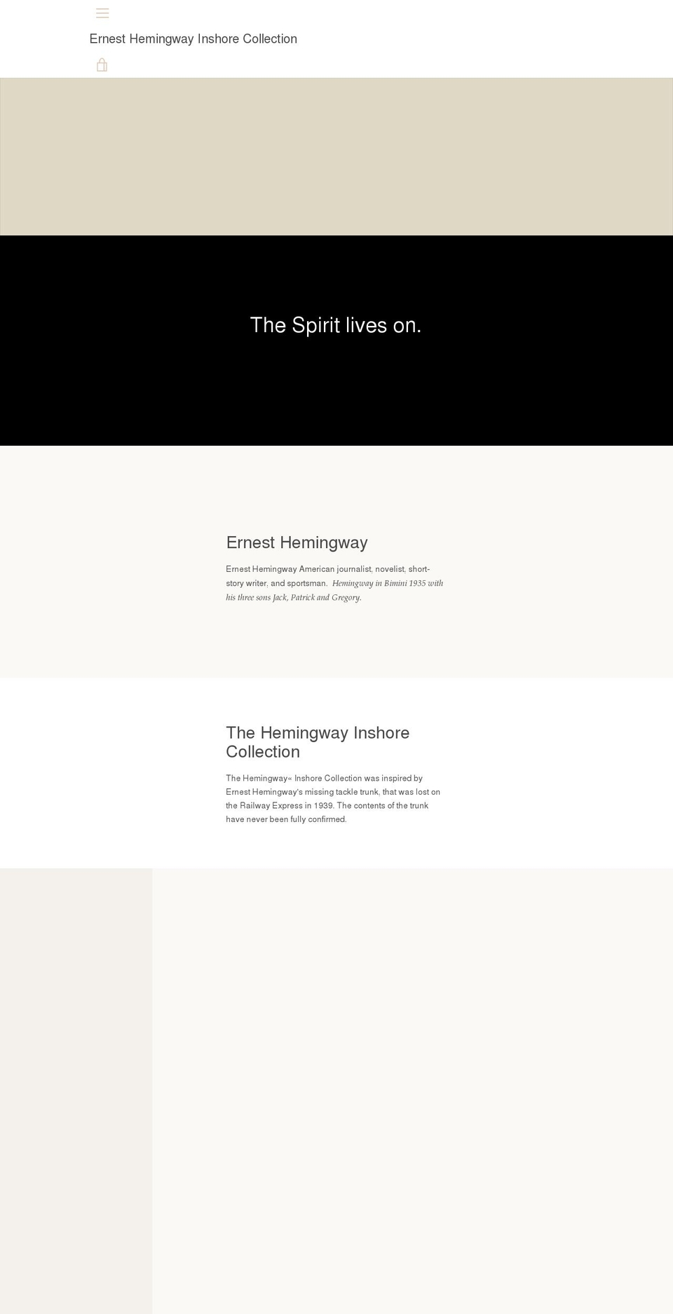 ernesthemingwayinshore.com shopify website screenshot