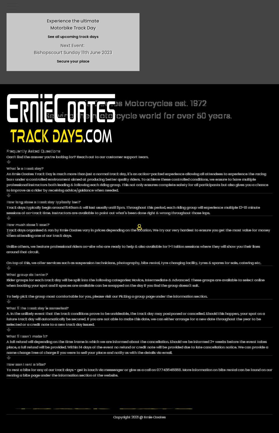 erniecoatestrackdays.com — Shopify storefront screenshot