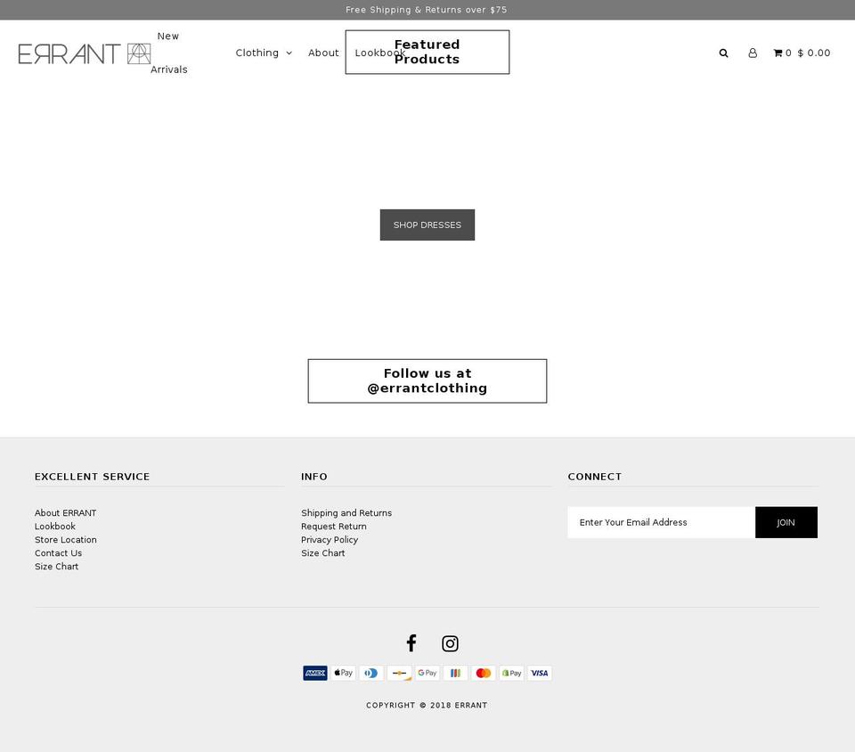 errantclothing.com shopify website screenshot