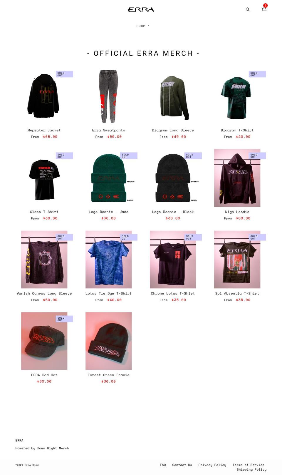 errastore.com shopify website screenshot