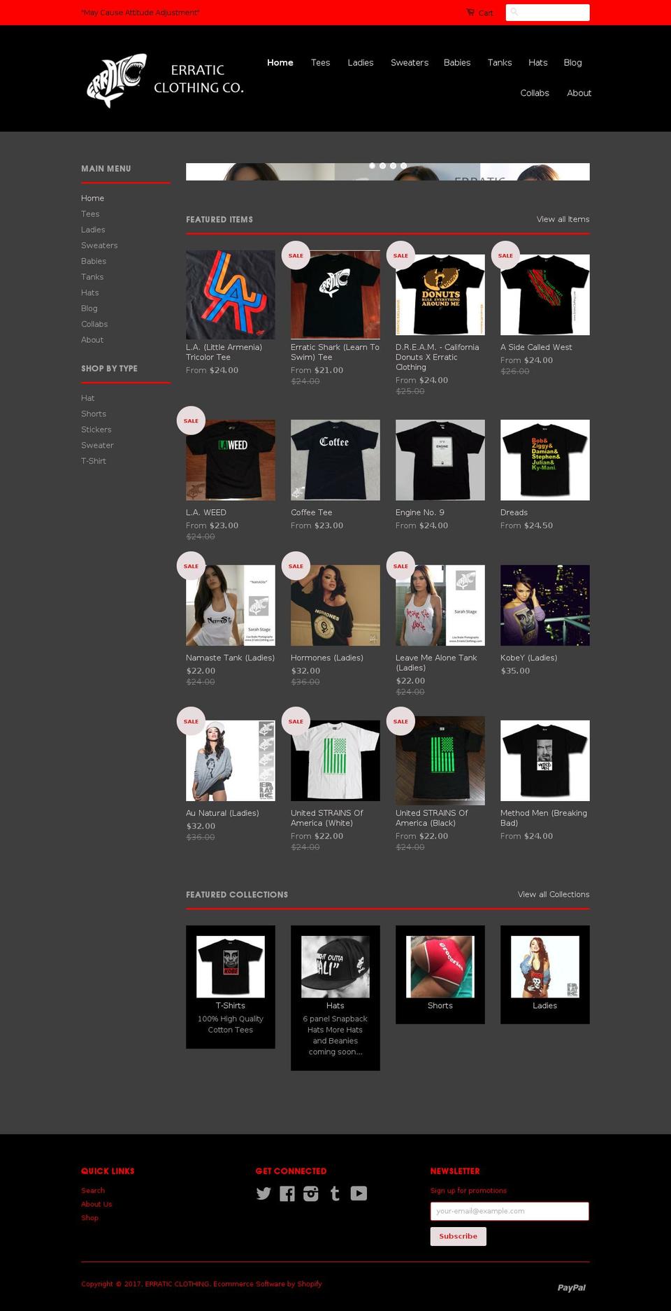 erraticclothing.com shopify website screenshot