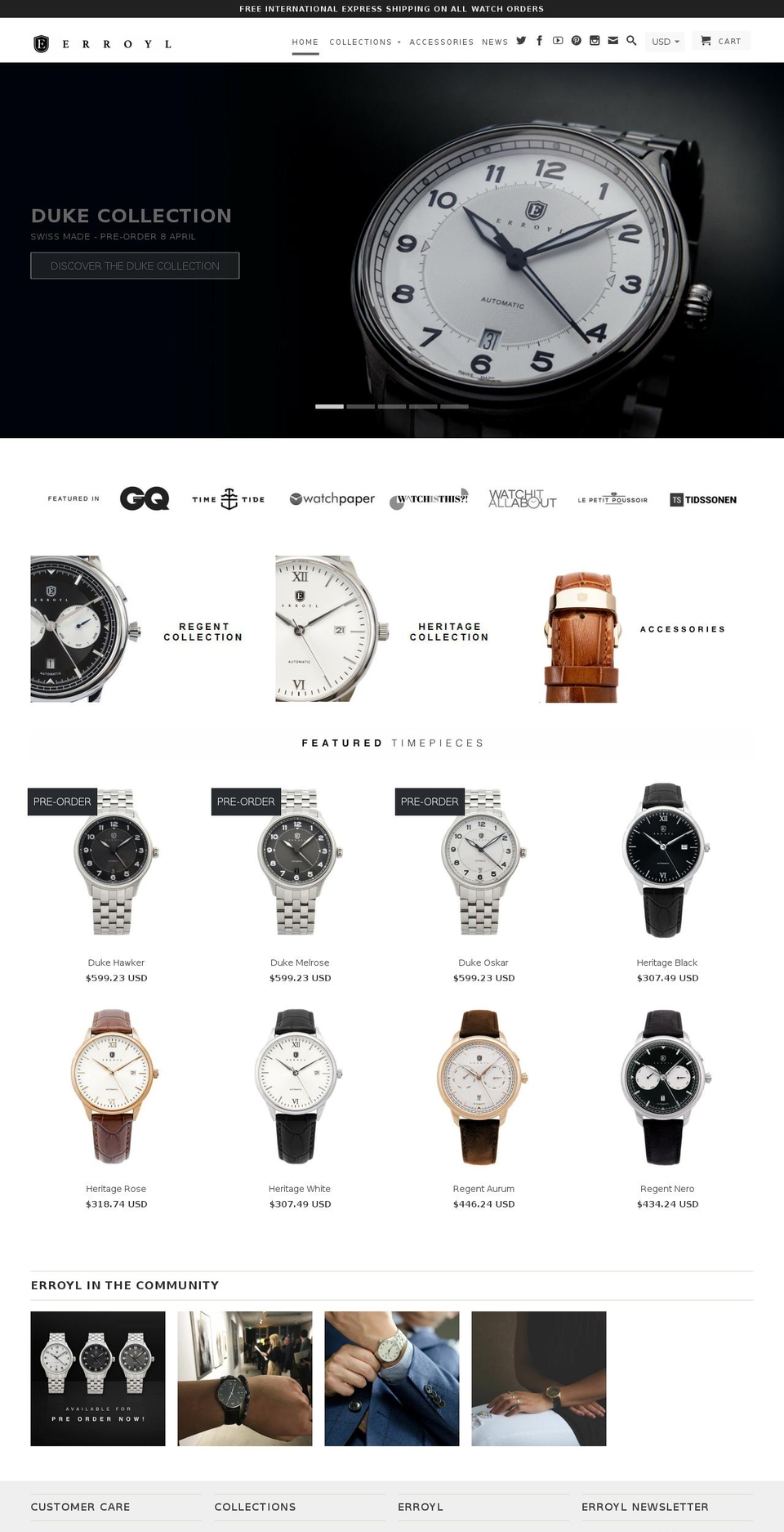 erroylwatches.com shopify website screenshot