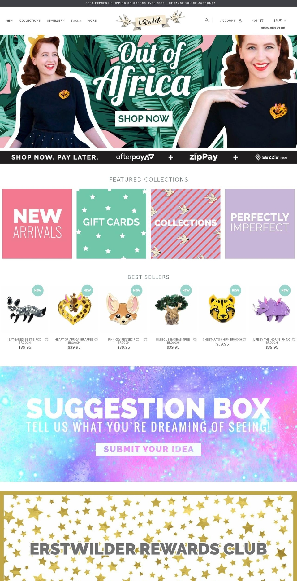 erstwilder.com.au shopify website screenshot