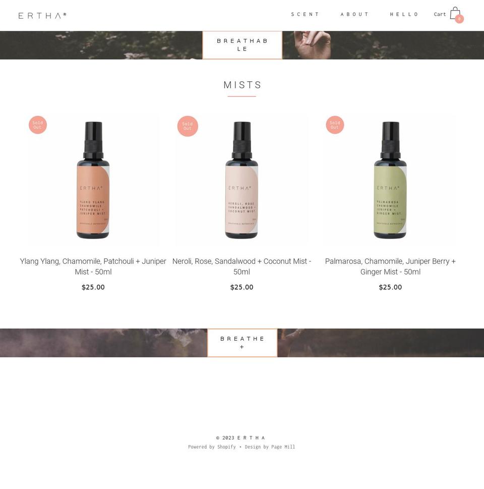 ertha.com.au shopify website screenshot