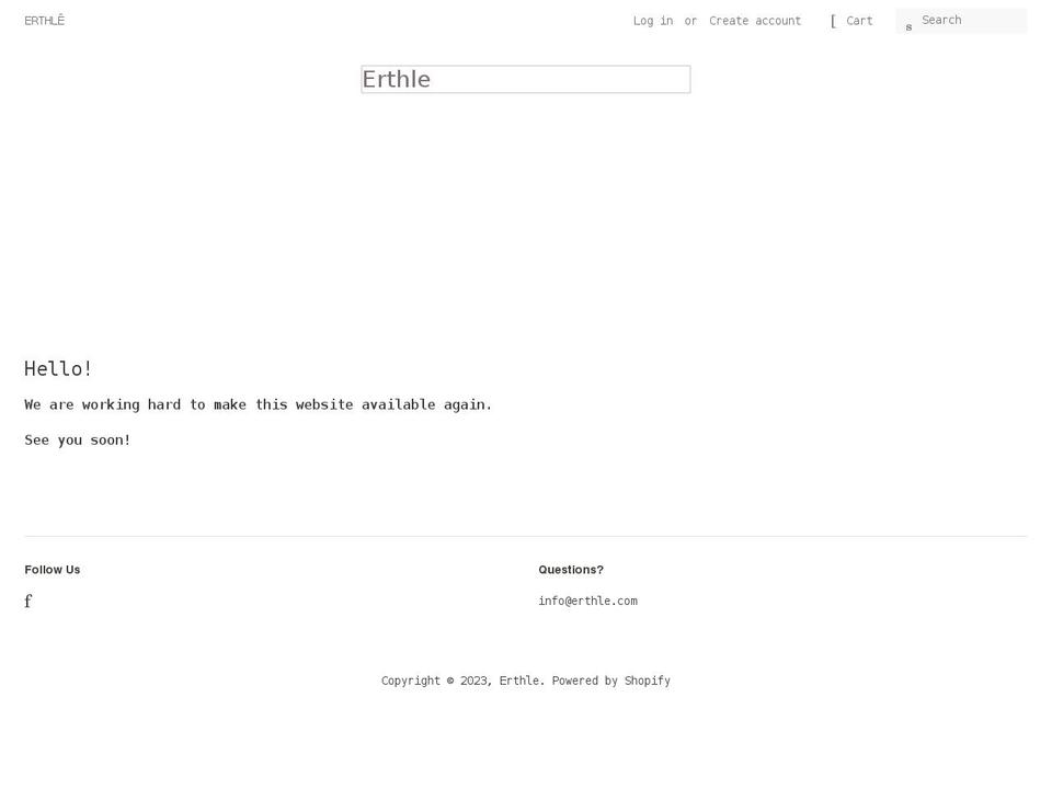 erthle.com shopify website screenshot