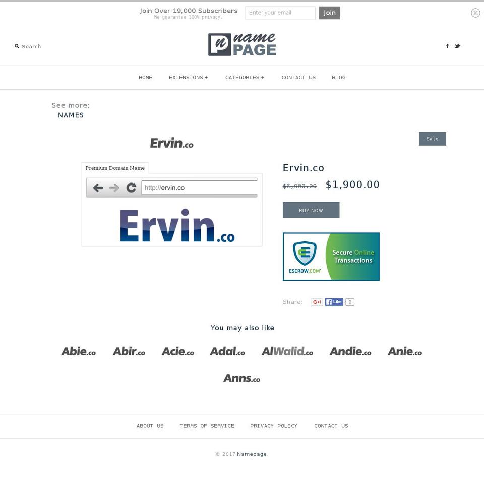 ervin.co shopify website screenshot