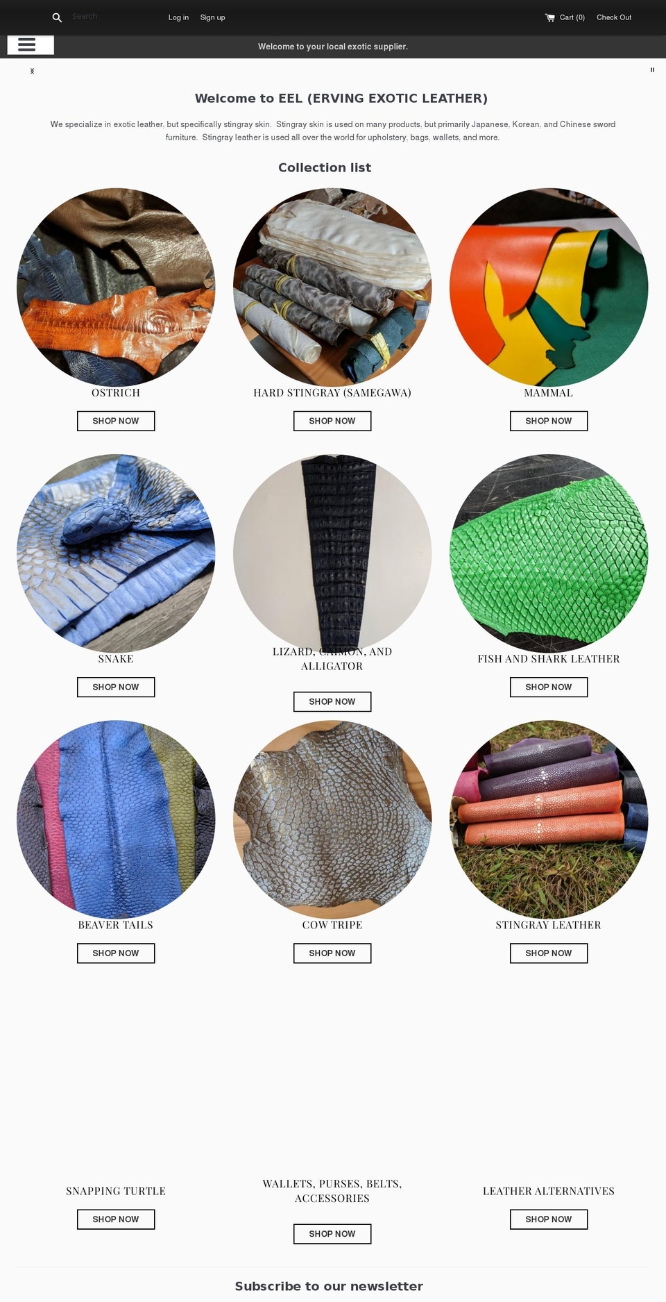 ervingexoticleather.com shopify website screenshot