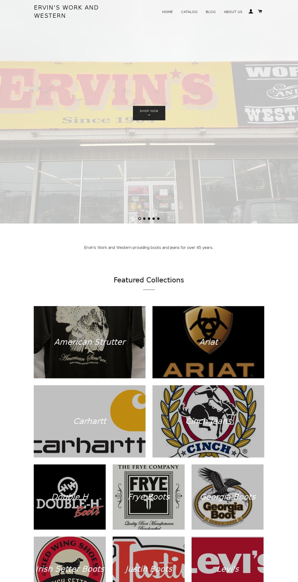 ervinsworkandwestern.com shopify website screenshot