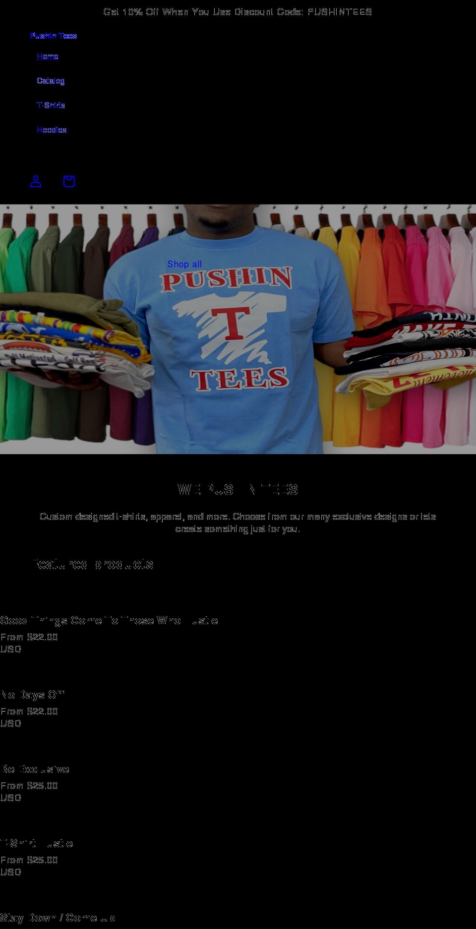 esacustomtees.com shopify website screenshot